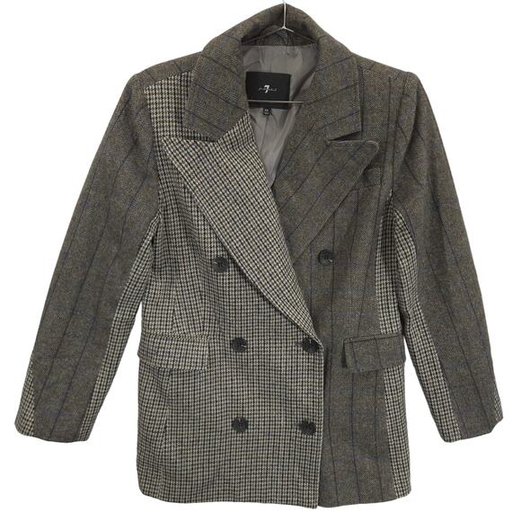7 For All Mankind Blazer Womens XS Gray Contrast Pattern Double Breasted Lined